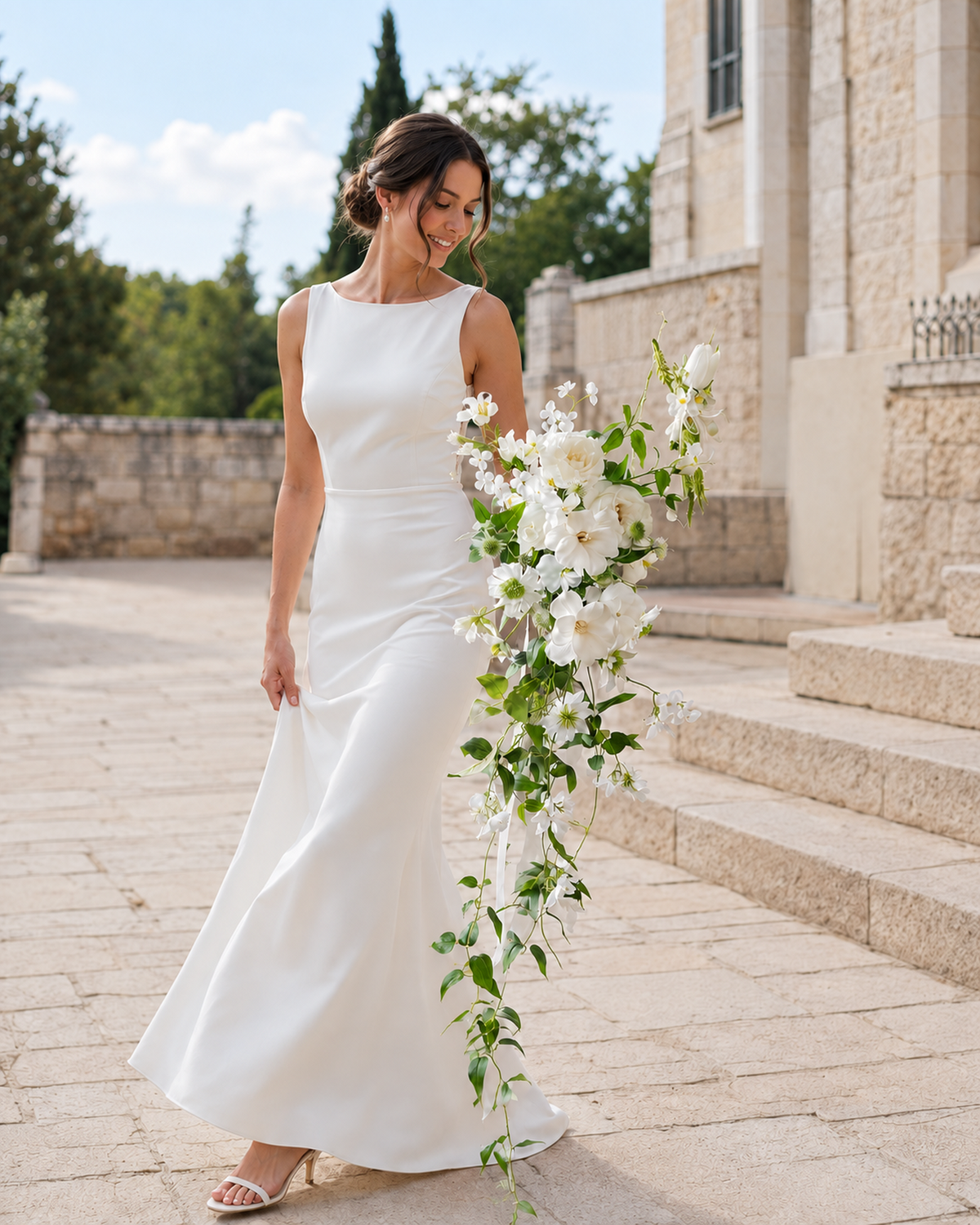 Verdant Trail — White Garden Rose & Trailing Vine Bridal Bouquet