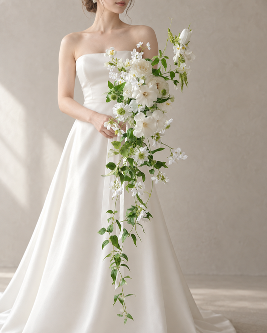 Verdant Trail — White Garden Rose & Trailing Vine Bridal Bouquet