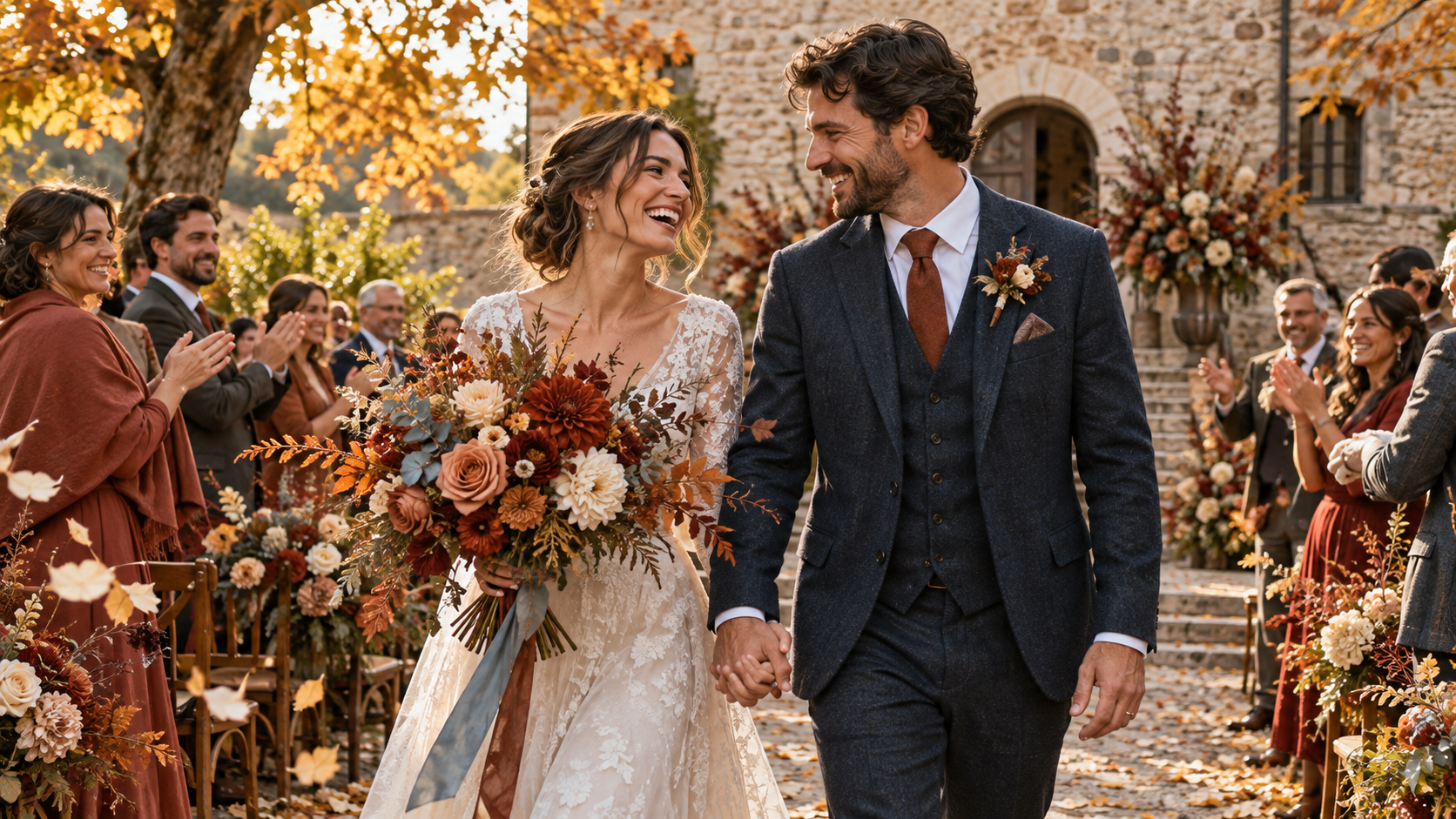 Autumn Weddings wedding celebration with a seasonal bridal bouquet