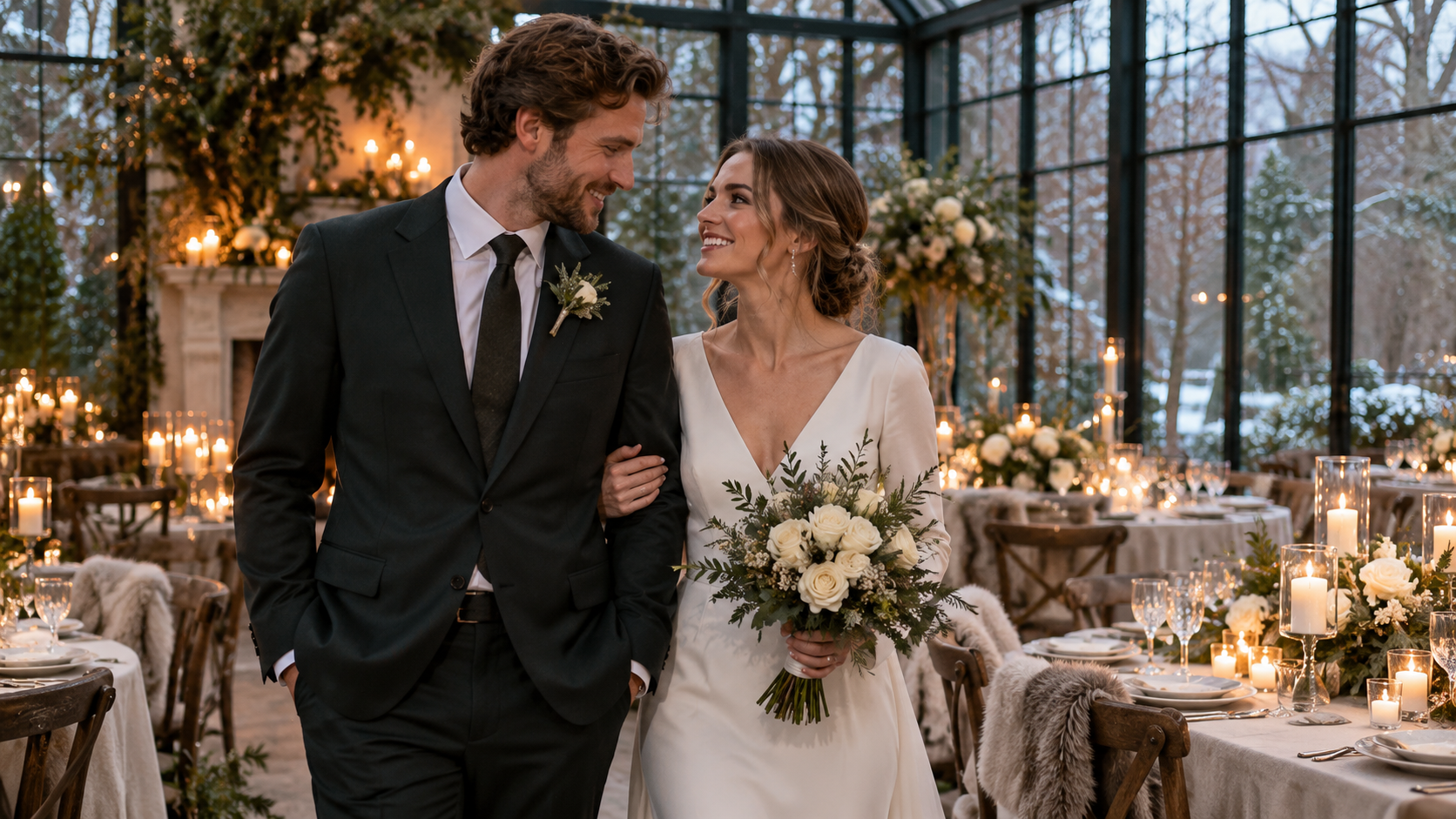 Winter Weddings wedding celebration with a seasonal bridal bouquet